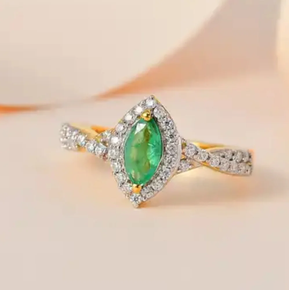 NWOT Genuine Ethiopian Emerald and Moissanite Halo Ring Size 7 - Picture 10 of 12